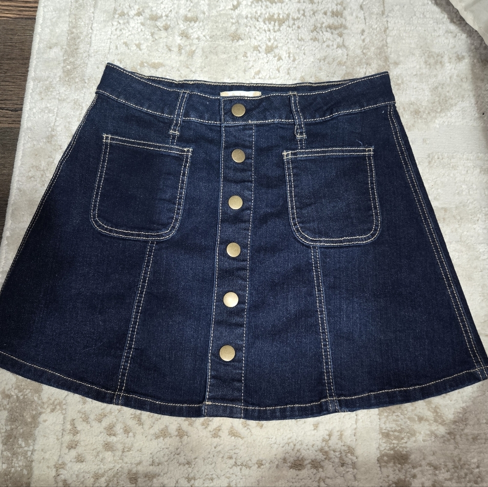 Altar'd State Denim Jean Skirt Size Small Blue Snap Front Pockets Rinse Wash